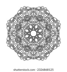 Decorative mandala and pattern for Mehndi, wedding, tattoo, islam, indian, arabic. Outline mandalas coloring book page.