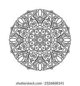 Decorative mandala and pattern for Mehndi, wedding, tattoo, islam, indian, arabic. Outline mandalas coloring book page.