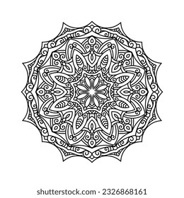 Mandala decorativa y patrón para Mehndi, boda, tatuaje, islam, indio, árabe. Esquema de la página del libro de colorear mandalas.