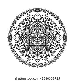 Decorative mandala and pattern for mehndi, wedding, Islamic, Indian, Arabic ethnic, tribal Outline mandalas for coloring book page. Traditional and Cultural Beautiful pattern design, tattoo design.