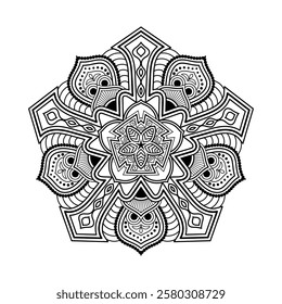 Decorative mandala and pattern for mehndi, wedding, Islamic, Indian, Arabic ethnic, tribal Outline mandalas for coloring book page. Traditional and Cultural Beautiful pattern design, tattoo design.