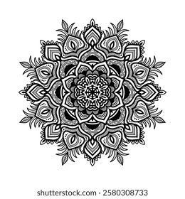 Decorative mandala and pattern for mehndi, wedding, Islamic, Indian, Arabic ethnic, tribal Outline mandalas for coloring book page. Traditional and Cultural Beautiful pattern design, tattoo design.