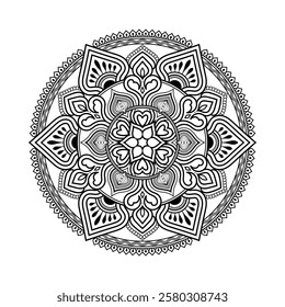 Decorative mandala and pattern for mehndi, wedding, Islamic, Indian, Arabic ethnic, tribal Outline mandalas for coloring book page. Traditional and Cultural Beautiful pattern design, tattoo design.