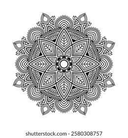 Decorative mandala and pattern for mehndi, wedding, Islamic, Indian, Arabic ethnic, tribal Outline mandalas for coloring book page. Traditional and Cultural Beautiful pattern design, tattoo design.