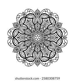 Decorative mandala and pattern for mehndi, wedding, Islamic, Indian, Arabic ethnic, tribal Outline mandalas for coloring book page. Traditional and Cultural Beautiful pattern design, tattoo design.