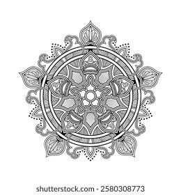 Decorative mandala and pattern for mehndi, wedding, Islamic, Indian, Arabic ethnic, tribal Outline mandalas for coloring book page. Traditional and Cultural Beautiful pattern design, tattoo design.