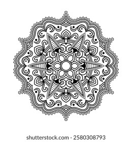 Decorative mandala and pattern for mehndi, wedding, Islamic, Indian, Arabic ethnic, tribal Outline mandalas for coloring book page. Traditional and Cultural Beautiful pattern design, tattoo design.