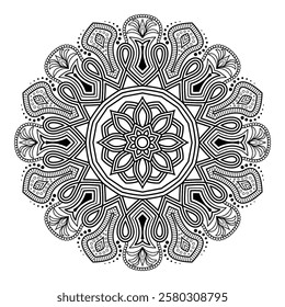 Decorative mandala and pattern for mehndi, wedding, Islamic, Indian, Arabic ethnic, tribal Outline mandalas for coloring book page. Traditional and Cultural Beautiful pattern design, tattoo design.