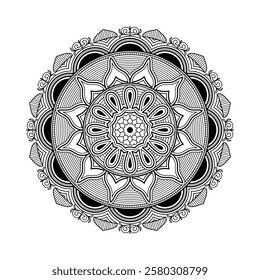Decorative mandala and pattern for mehndi, wedding, Islamic, Indian, Arabic ethnic, tribal Outline mandalas for coloring book page. Traditional and Cultural Beautiful pattern design, tattoo design.