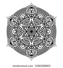 Decorative mandala and pattern for mehndi, wedding, Islamic, Indian, Arabic ethnic, tribal Outline mandalas for coloring book page. Traditional and Cultural Beautiful pattern design, tattoo design.