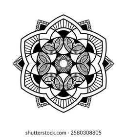 Decorative mandala and pattern for mehndi, wedding, Islamic, Indian, Arabic ethnic, tribal Outline mandalas for coloring book page. Traditional and Cultural Beautiful pattern design, tattoo design.