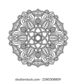 Decorative mandala and pattern for mehndi, wedding, Islamic, Indian, Arabic ethnic, tribal Outline mandalas for coloring book page. Traditional and Cultural Beautiful pattern design, tattoo design.