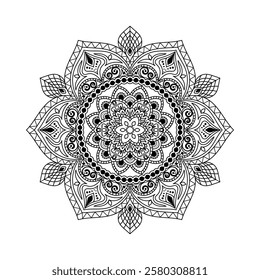 Decorative mandala and pattern for mehndi, wedding, Islamic, Indian, Arabic ethnic, tribal Outline mandalas for coloring book page. Traditional and Cultural Beautiful pattern design, tattoo design.