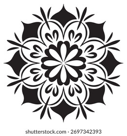 Padrão de mandala decorativo design mínimo em preto e branco
