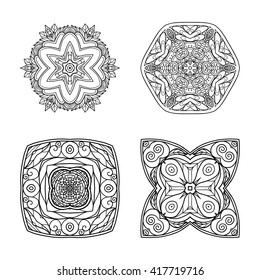 Decorative mandala set. Vector illustration. Good for coloring book for adult and older children. Coloring page. Outline drawing.
