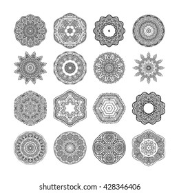 Decorative mandala set. Vector illustration. Good for coloring book for adult and older children. Coloring page. Outline drawing.