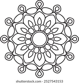 Decorative mandala with striped and floral patterns on white isolated background