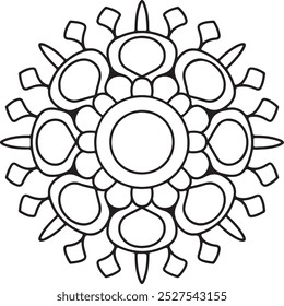 Decorative mandala with striped and floral patterns on white isolated background