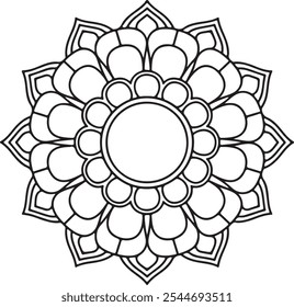 Decorative mandala with striped and floral patterns on white isolated background