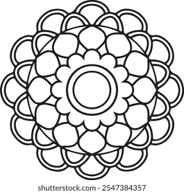 Decorative mandala with striped and floral patterns on white isolated background