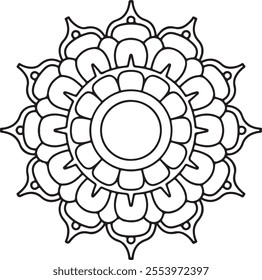 Decorative mandala with striped and floral patterns on white isolated background