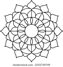 Decorative mandala with striped and floral patterns on white isolated background with white background