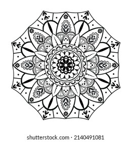 Decorative mandala. Template for coloring, meditation, yoga, rest, relaxation. Black and white color. Elegant allover pattern. Digital vector illustration 