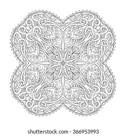 Decorative mandala. Vector illustration. Good for coloring book for adult and older children. Coloring page. Outline drawing.