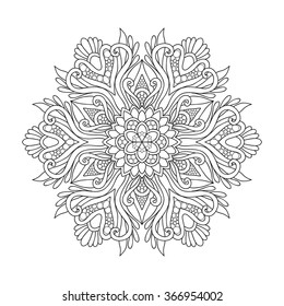 Decorative mandala. Vector illustration. Good for coloring book for adult and older children. Coloring page. Outline drawing.