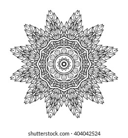 Decorative mandala. Vector illustration. Good for coloring book for adult and older children. Coloring page. Outline drawing.