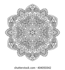Decorative mandala. Vector illustration. Good for coloring book for adult and older children. Coloring page. Outline drawing.