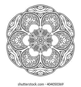 Decorative mandala. Vector illustration. Good for coloring book for adult and older children. Coloring page. Outline drawing.