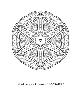 Decorative mandala. Vector illustration. Good for coloring book for adult and older children. Coloring page. Outline drawing. Vector illustration.