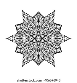 Decorative mandala. Vector illustration. Good for coloring book for adult and older children. Coloring page. Outline drawing. Vector illustration.