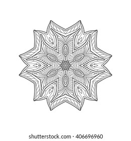 Decorative mandala. Vector illustration. Good for coloring book for adult and older children. Coloring page. Outline drawing. Vector illustration.