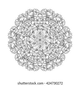 Decorative mandala. Vector illustration. Good for coloring book for adult and older children. Coloring page. Outline drawing.