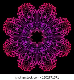 Decorative Mandala. Vector Illustration. Isolated. Tribal Ethnic Ornament With Mandala. Anti-Stress Therapy Pattern. Indian, Moroccan, Mystic, Ottoman Motifs. Black, purple color.