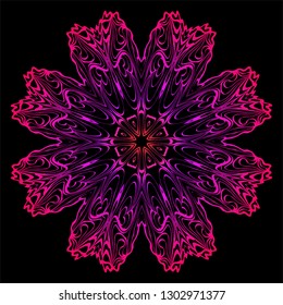 Decorative Mandala. Vector Illustration. Isolated. Tribal Ethnic Ornament With Mandala. Anti-Stress Therapy Pattern. Indian, Moroccan, Mystic, Ottoman Motifs. Black, purple color.