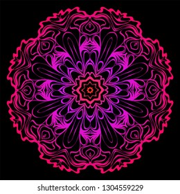 Decorative Mandala. Vector Illustration. Isolated. Tribal Ethnic Ornament With Mandala. Anti-Stress Therapy Pattern. Indian, Moroccan, Mystic, Ottoman Motifs. Black, purple color.
