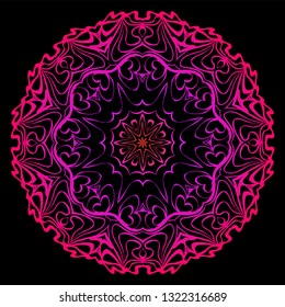 Decorative Mandala. Vector Illustration. Isolated. Tribal Ethnic Ornament With Mandala. Anti-Stress Therapy Pattern. Indian, Moroccan, Mystic, Ottoman Motifs. Black, purple color.