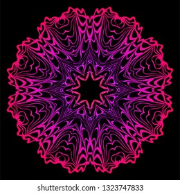 Decorative Mandala. Vector Illustration. Isolated. Tribal Ethnic Ornament With Mandala. Anti-Stress Therapy Pattern. Indian, Moroccan, Mystic, Ottoman Motifs. Black, purple color.