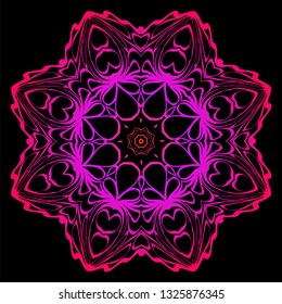 Decorative Mandala. Vector Illustration. Isolated. Tribal Ethnic Ornament With Mandala. Anti-Stress Therapy Pattern. Indian, Moroccan, Mystic, Ottoman Motifs. Black, purple color.
