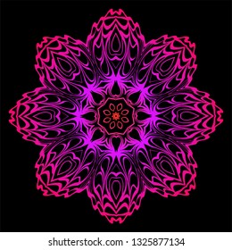 Decorative Mandala. Vector Illustration. Isolated. Tribal Ethnic Ornament With Mandala. Anti-Stress Therapy Pattern. Indian, Moroccan, Mystic, Ottoman Motifs. Black, purple color.