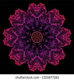 Decorative Mandala. Vector Illustration. Isolated. Tribal Ethnic Ornament With Mandala. Anti-Stress Therapy Pattern. Indian, Moroccan, Mystic, Ottoman Motifs. Black, purple color.