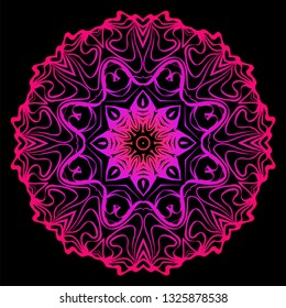 Decorative Mandala. Vector Illustration. Isolated. Tribal Ethnic Ornament With Mandala. Anti-Stress Therapy Pattern. Indian, Moroccan, Mystic, Ottoman Motifs. Black, purple color.