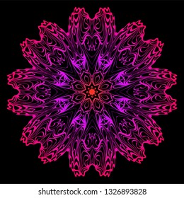 Decorative Mandala. Vector Illustration. Isolated. Tribal Ethnic Ornament With Mandala. Anti-Stress Therapy Pattern. Indian, Moroccan, Mystic, Ottoman Motifs. Black, purple color.