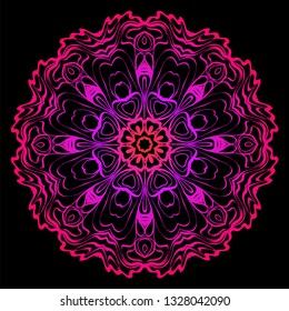 Decorative Mandala. Vector Illustration. Isolated. Tribal Ethnic Ornament With Mandala. Anti-Stress Therapy Pattern. Indian, Moroccan, Mystic, Ottoman Motifs. Black, purple color.