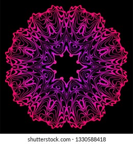 Decorative Mandala. Vector Illustration. Isolated. Tribal Ethnic Ornament With Mandala. Anti-Stress Therapy Pattern. Indian, Moroccan, Mystic, Ottoman Motifs. Black, purple color.