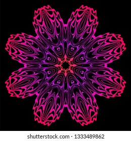 Decorative Mandala. Vector Illustration. Isolated. Tribal Ethnic Ornament With Mandala. Anti-Stress Therapy Pattern. Indian, Moroccan, Mystic, Ottoman Motifs. Black, purple color.