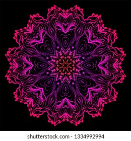 Decorative Mandala. Vector Illustration. Isolated. Tribal Ethnic Ornament With Mandala. Anti-Stress Therapy Pattern. Indian, Moroccan, Mystic, Ottoman Motifs. Black, purple color.